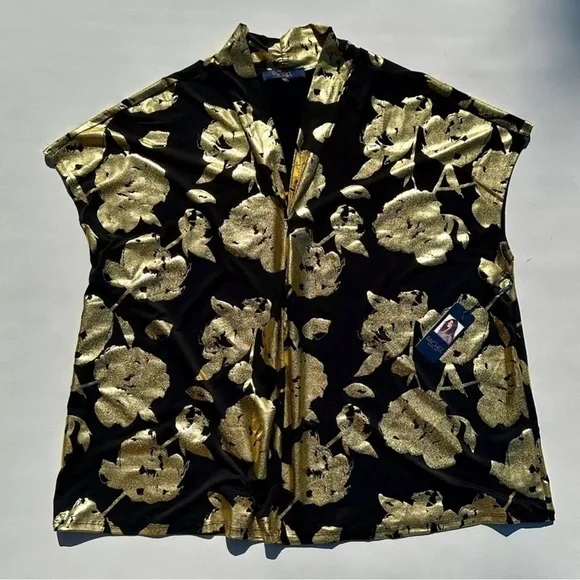 NWT Rachel Roy ladies black & gold blouse stretch polyester & spandex size 2X - Picture 3 of 9